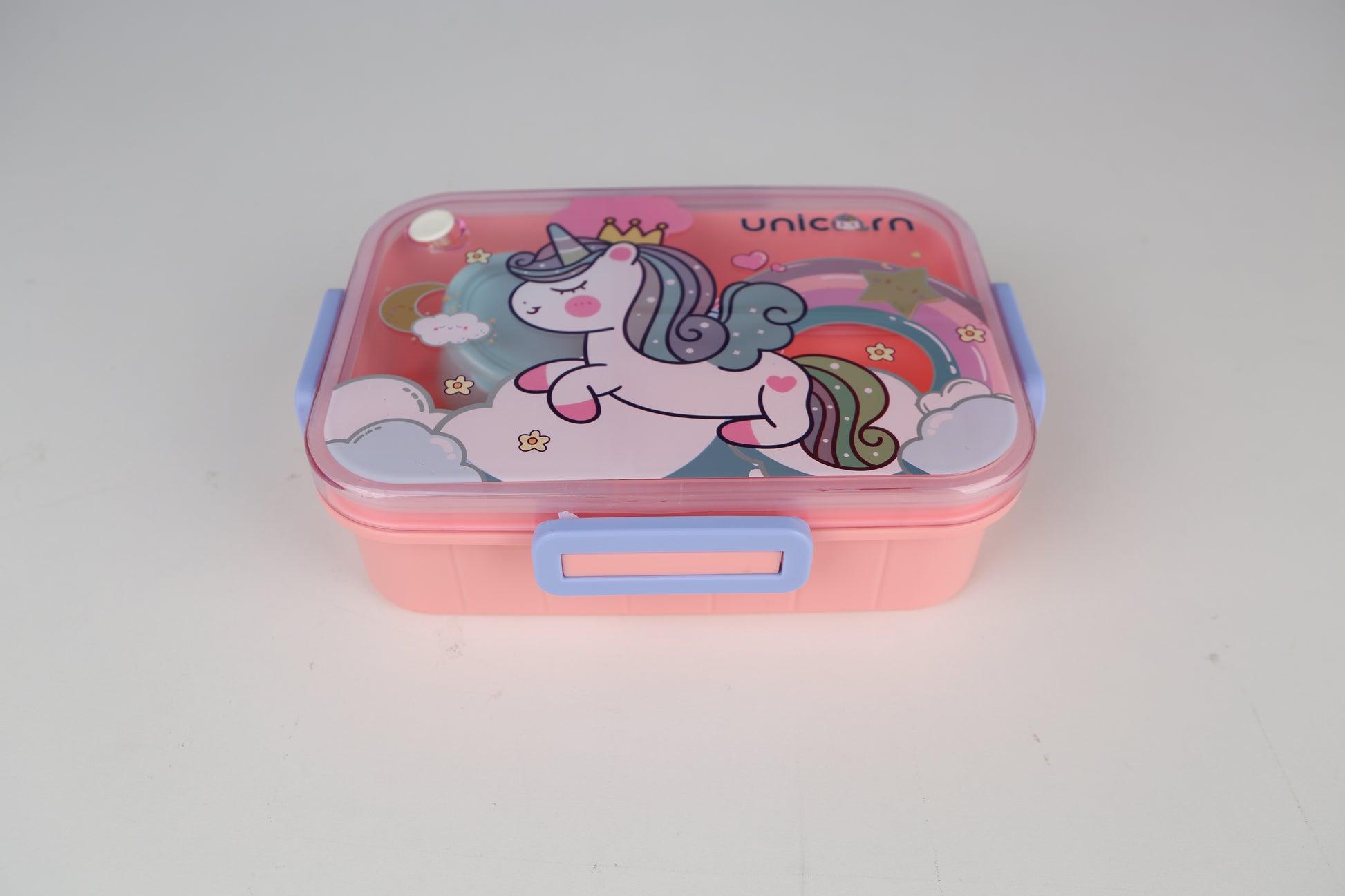 CLEENWOOD CWP-1018 1200ml Bento Lunch Box, showing the multi-compartment interior, the included fork and spoon stored in the lid, and the secure locking system