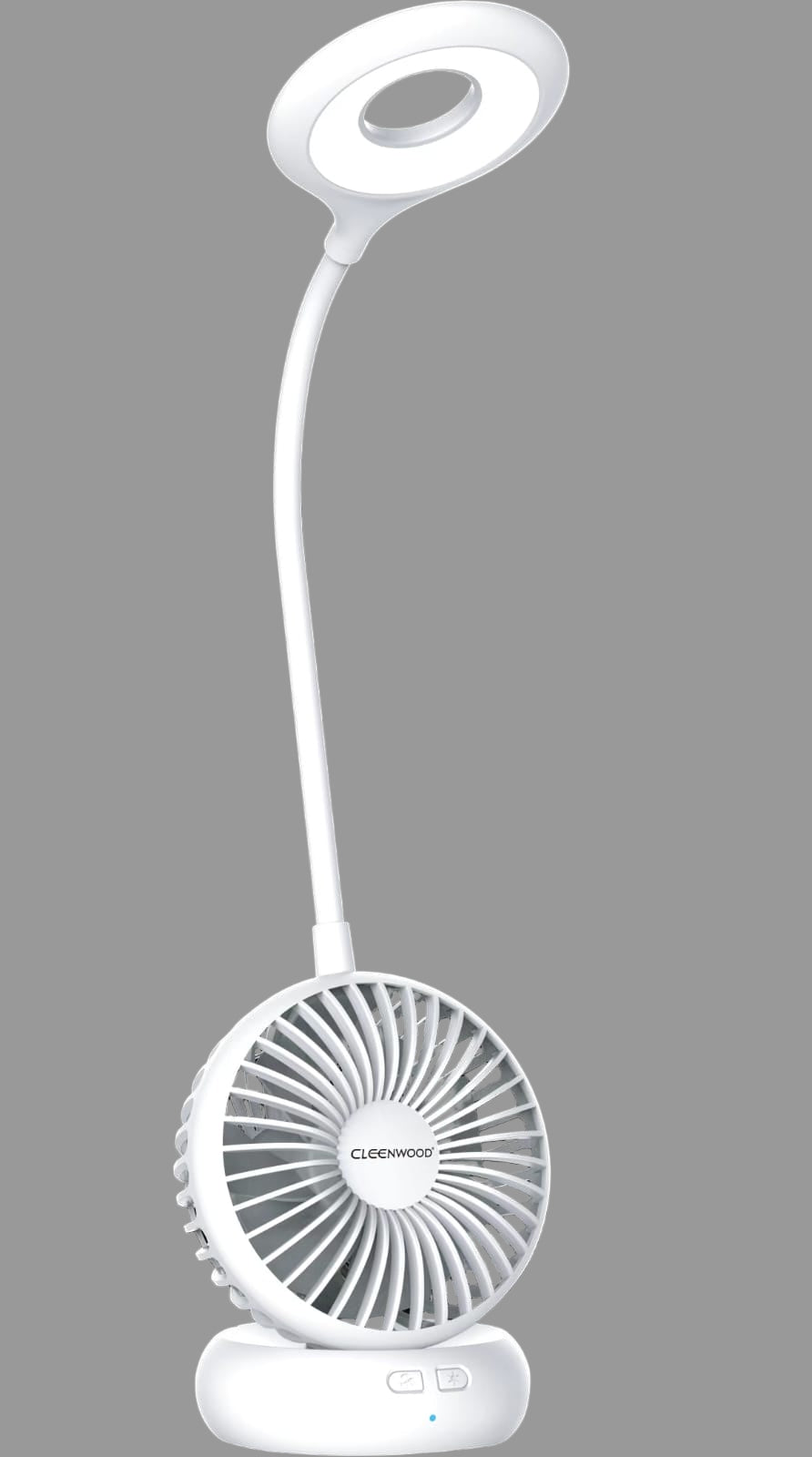 CLEENWOOD CW-192 White Rechargeable Desk Lamp with Fan, USB powered, 3 fan speeds