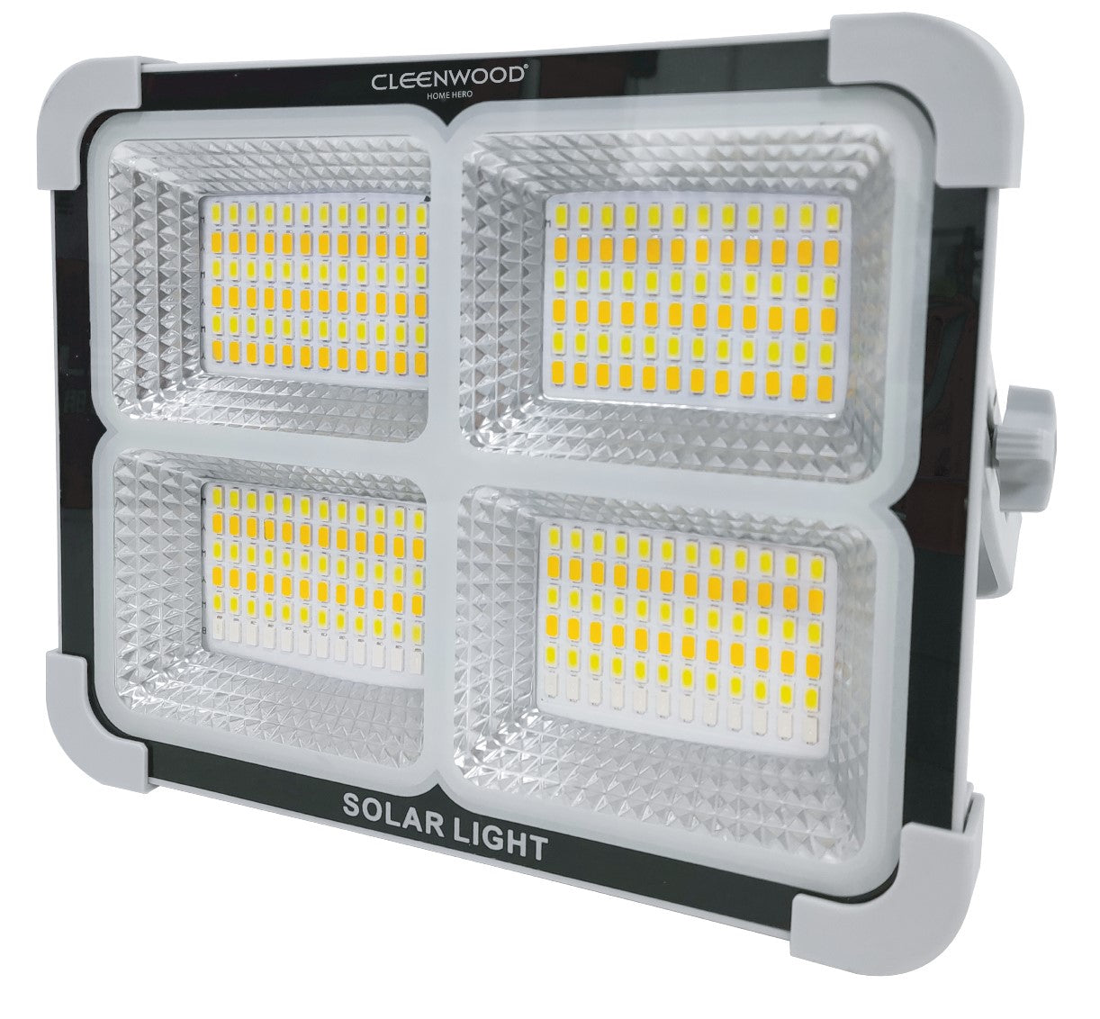 CLEENWOOD CW-194 Solar Charging Projector Lamp installed in a garden as a security floodlight