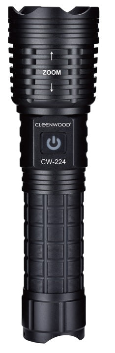 CLEENWOOD CW-224 Rechargeable Zoom Flashlight, 5000mAh Li-ion battery, Black finish
