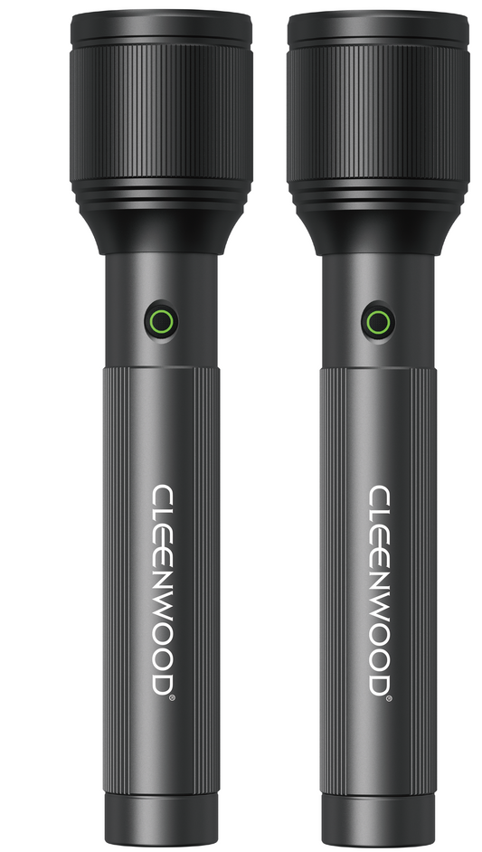 CLEENWOOD CW-236/2 Rechargeable Zoom Light, two individual flashlights packaged as a set with 1500M range