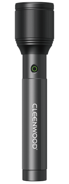 CLEENWOOD CW-236 Rechargeable Zoom Light, 1500M range, 6000mAh Li-ion battery, showing adjustable zoom lens