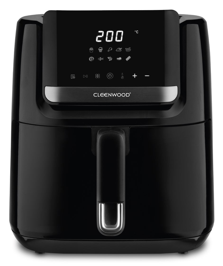 CLEENWOOD CW-358 Digital Airfryer 6.5L, Black, showing the touchscreen control panel and large basket