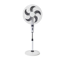 CLEENWOOD CW-381 18-Inch Pedestal Stand Fan in black, showing the adjustable height, protective mesh grill, and sturdy cross base, with the motor housing clearly visible.