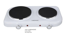 CLEENWOOD CW-412 Double Hotplate, compact black design, showing the two heating plates and two independent control knobs on the front panel