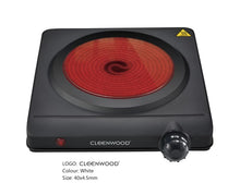 CLEENWOOD CW-415 Infrared Single Hot Plate with black ceramic glass top and adjustable control knob, highlighting its sleek, portable design.