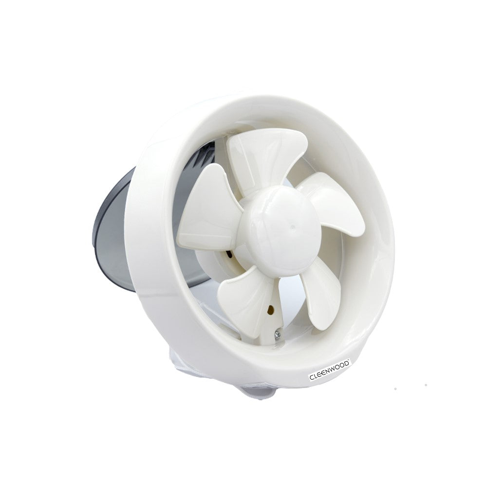 CLEENWOOD CW-475 6-inch Ventilation Fan, small white unit with a grille cover, designed for window or wall-mounted exhaust in a small bathroom.
