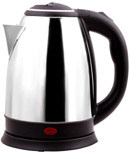 CLEENWOOD CW-510 Electric Kettle, cordless stainless steel design, showing the water level indicator, power base, and the handle with the lid open.