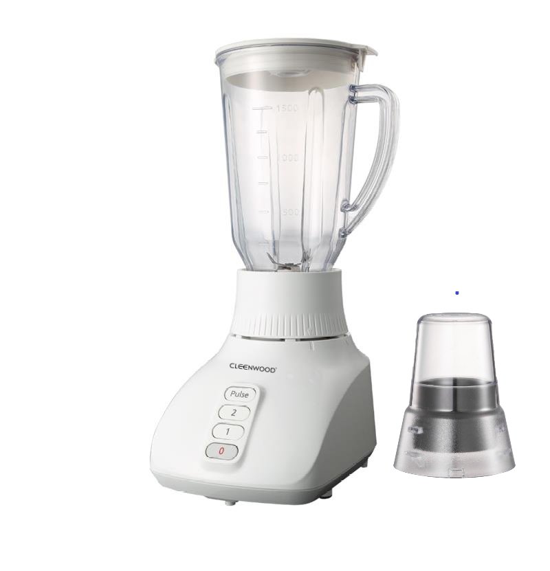 CLEENWOOD CW-562B 2 In 1 Blender, showing the main 1.5-litre blender jar attached to the base, with the separate small grinding mill attachment positioned beside it