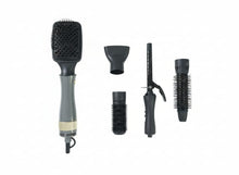 CLEENWOOD CW-607 5 In 1 Hot Air Styler, showing the main handle and the five interchangeable attachments: curling tong, smoothing brush, round brush, paddle brush, and concentrator nozzle