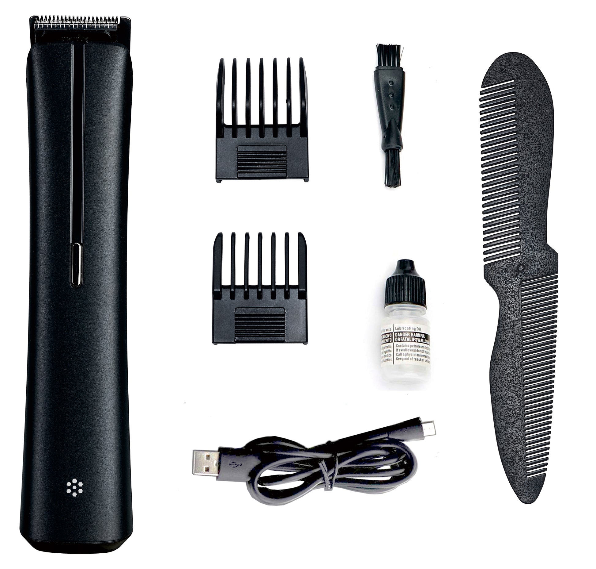 CLEENWOOD CW-871 Professional Hair Trimmer, black ergonomic design, showing the stainless steel cutting blade head, designed for cordless use in beard and hair grooming.