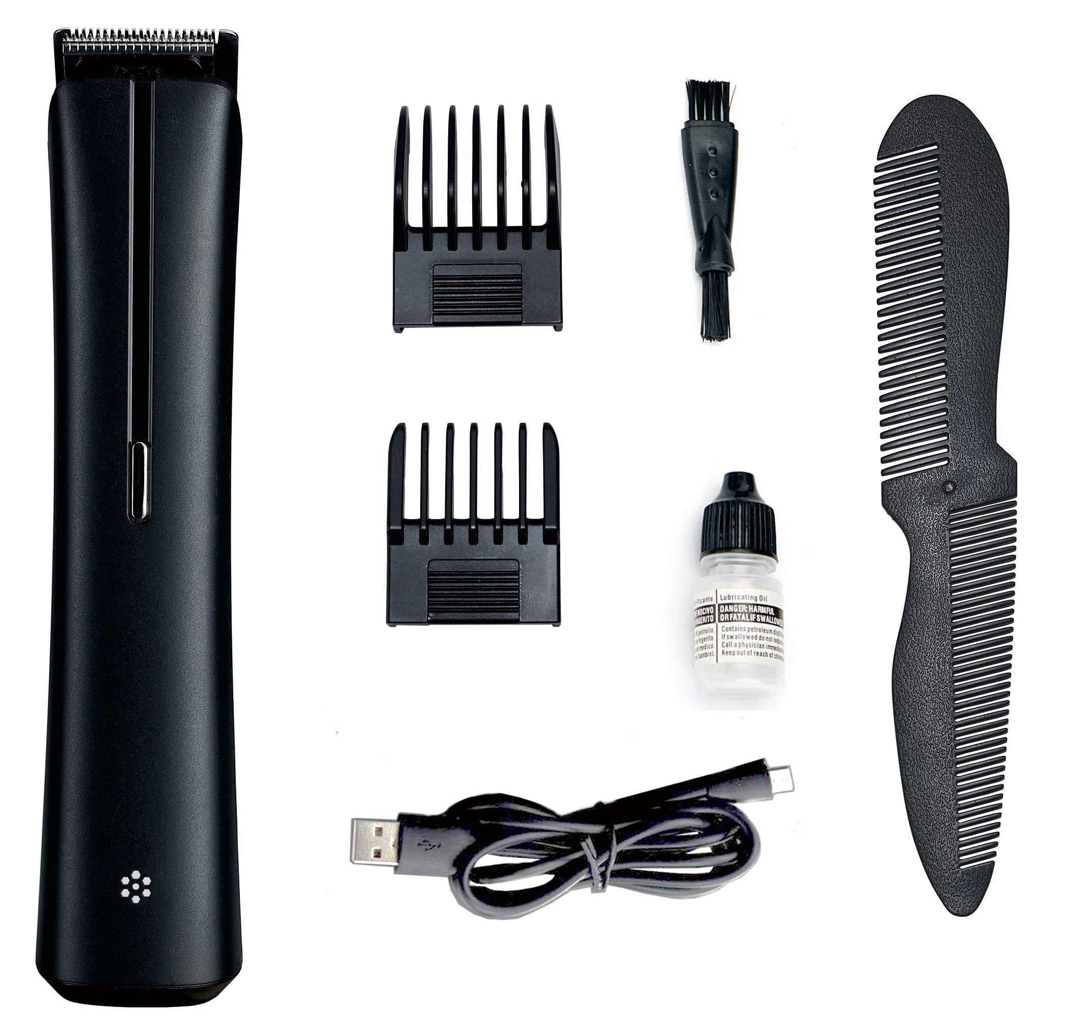 CLEENWOOD CW-871 Professional Hair Trimmer, black ergonomic design, showing the stainless steel cutting blade head, designed for cordless use in beard and hair grooming.