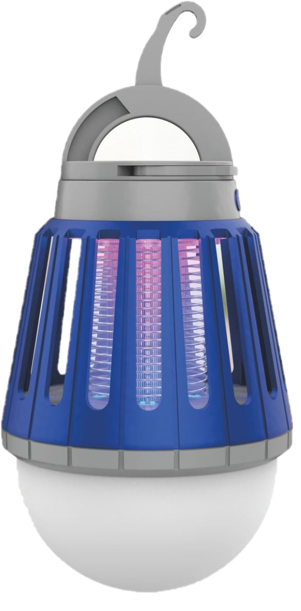 CLEENWOOD CW-954 Rechargeable Bug Zapper, compact and portable design, showing the hook/handle and the internal UV light and electric grid for cordless insect control