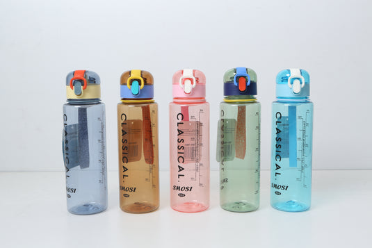 CLEENWOOD CWP-1007 Classical 800 ml Fiber Drinking Water Bottle, showing the ergonomic body, durable plastic material, and the secure, colorful screw-on cap.