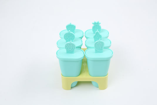 CLEENWOOD CWP-1012 Ice Popsicle Mold, showing the tray base with multiple colorful cavities and the reusable sticks inserted, ready for making homemade frozen juice or yogurt pops.