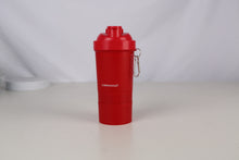 CLEENWOOD CWP-1024 Protein Shaker Bottle, showing the main cup, the secure lid, the separate screw-on base compartments for powder/pills, and the integrated whisk ball/mixer