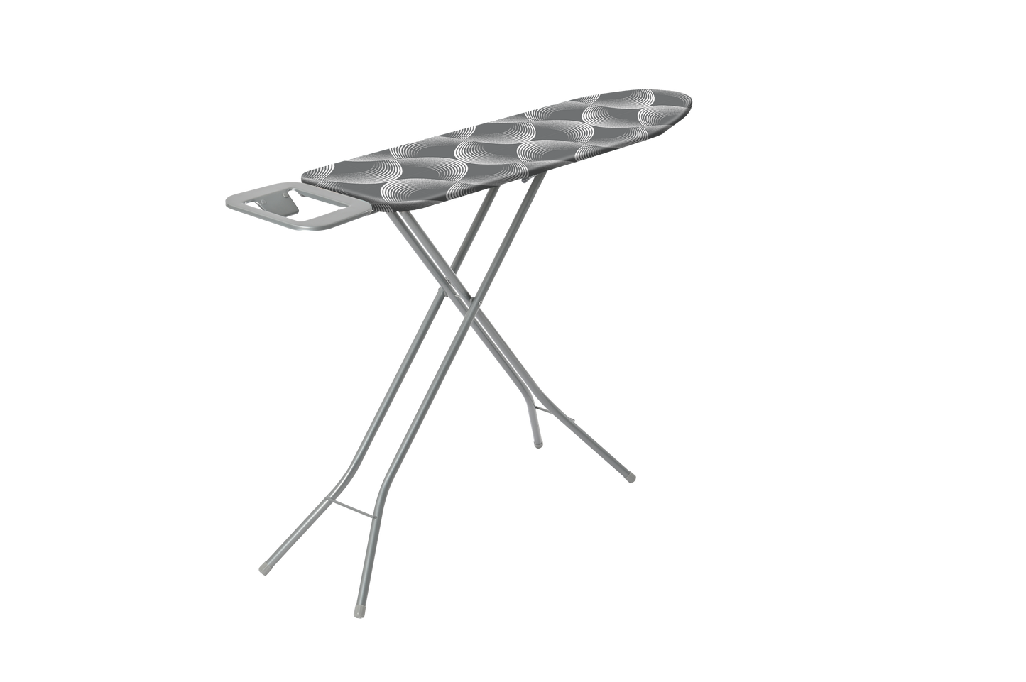 CLEENWOOD CWP-1262 Ironing Board Stand, shown in the upright position, highlighting the standard size, adjustable legs, and the gray and white patterned cover.