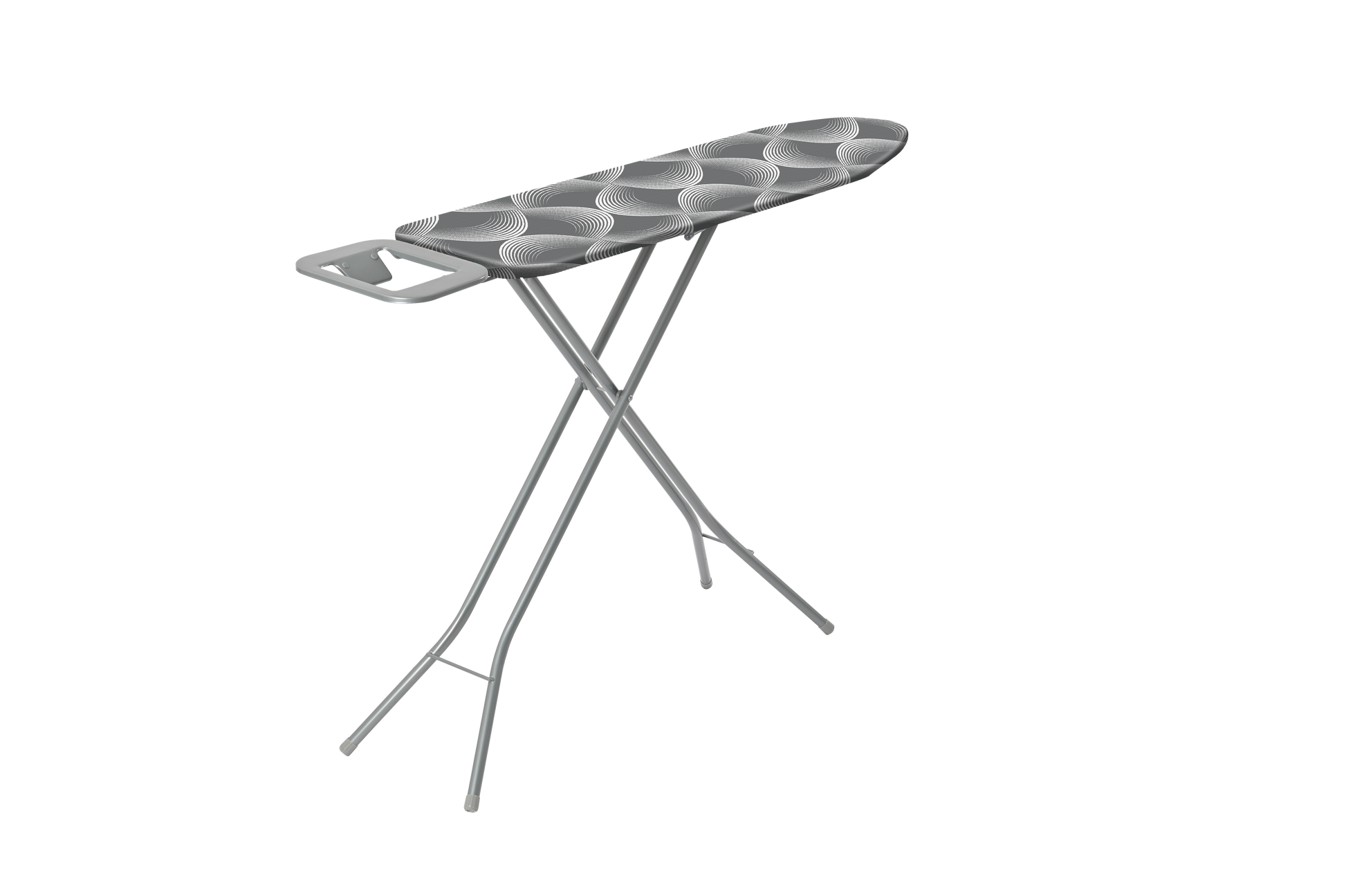 CLEENWOOD CWP-1262 Ironing Board Stand, shown in the upright position, highlighting the standard size, adjustable legs, and the gray and white patterned cover.
