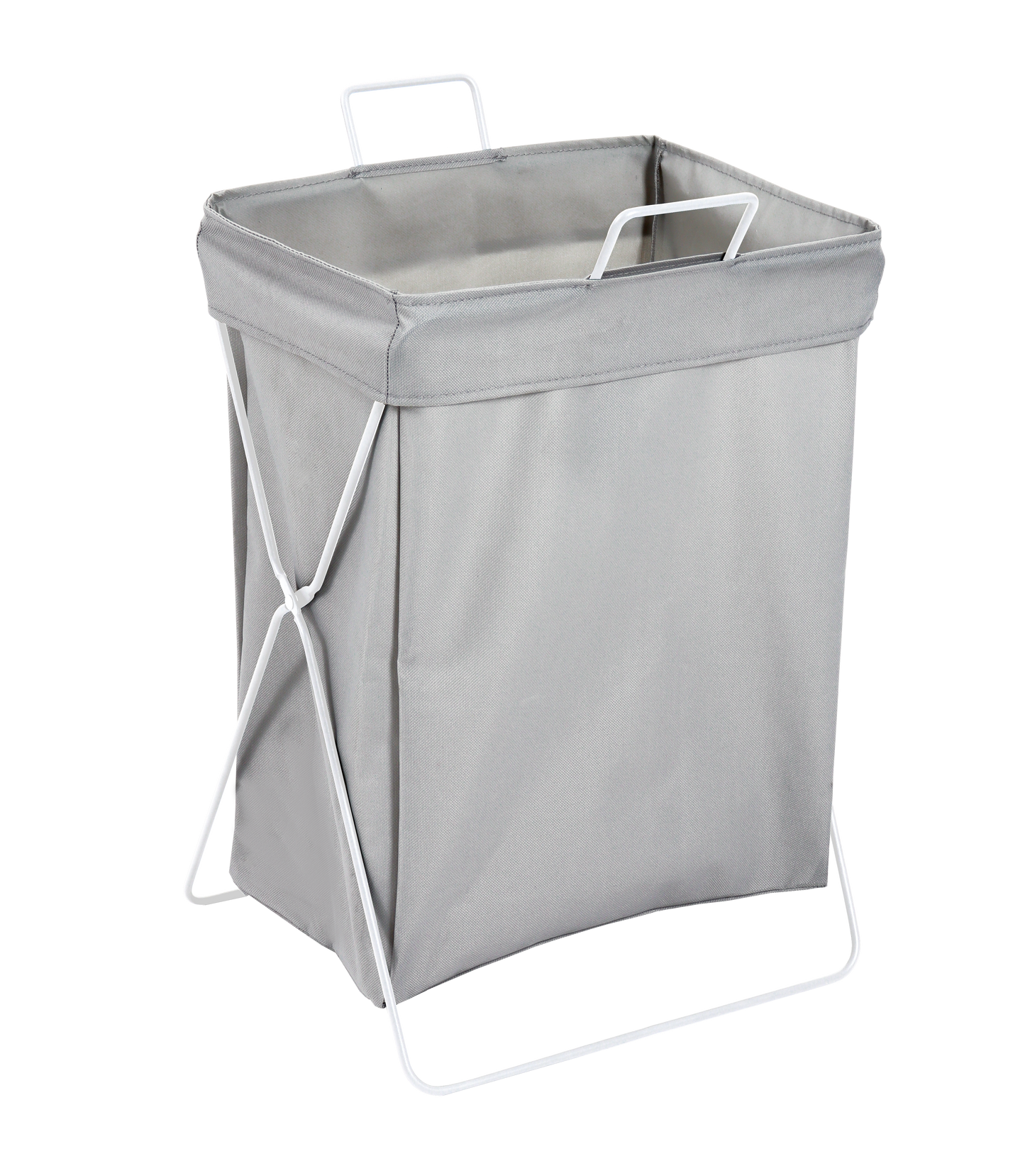 CLEENWOOD Laundry Bin, large capacity clothes hamper, shown upright in a bedroom corner, made of durable gray fabric with integrated carrying handles.