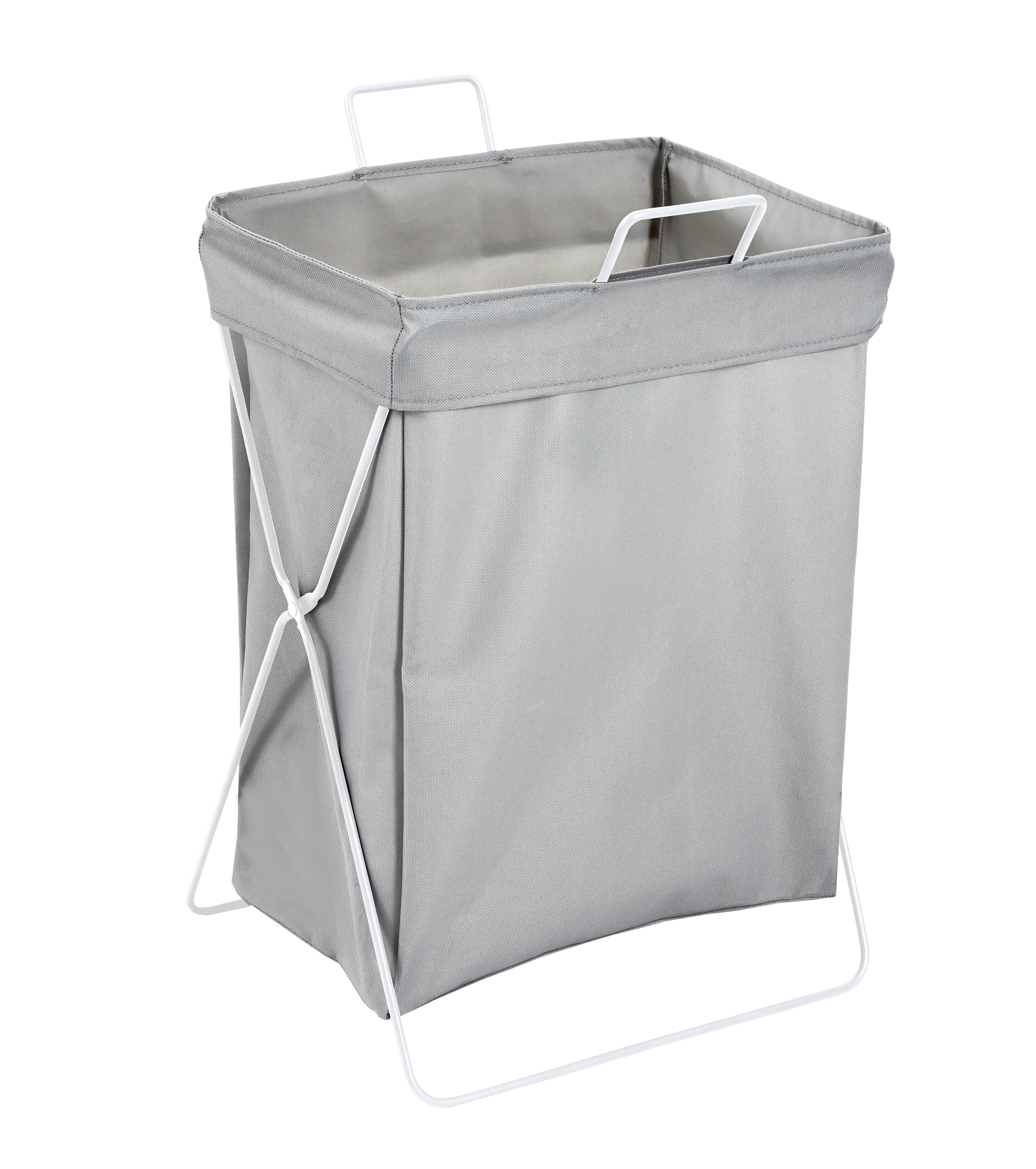 CLEENWOOD Laundry Bin, large capacity clothes hamper, shown upright in a bedroom corner, made of durable gray fabric with integrated carrying handles.