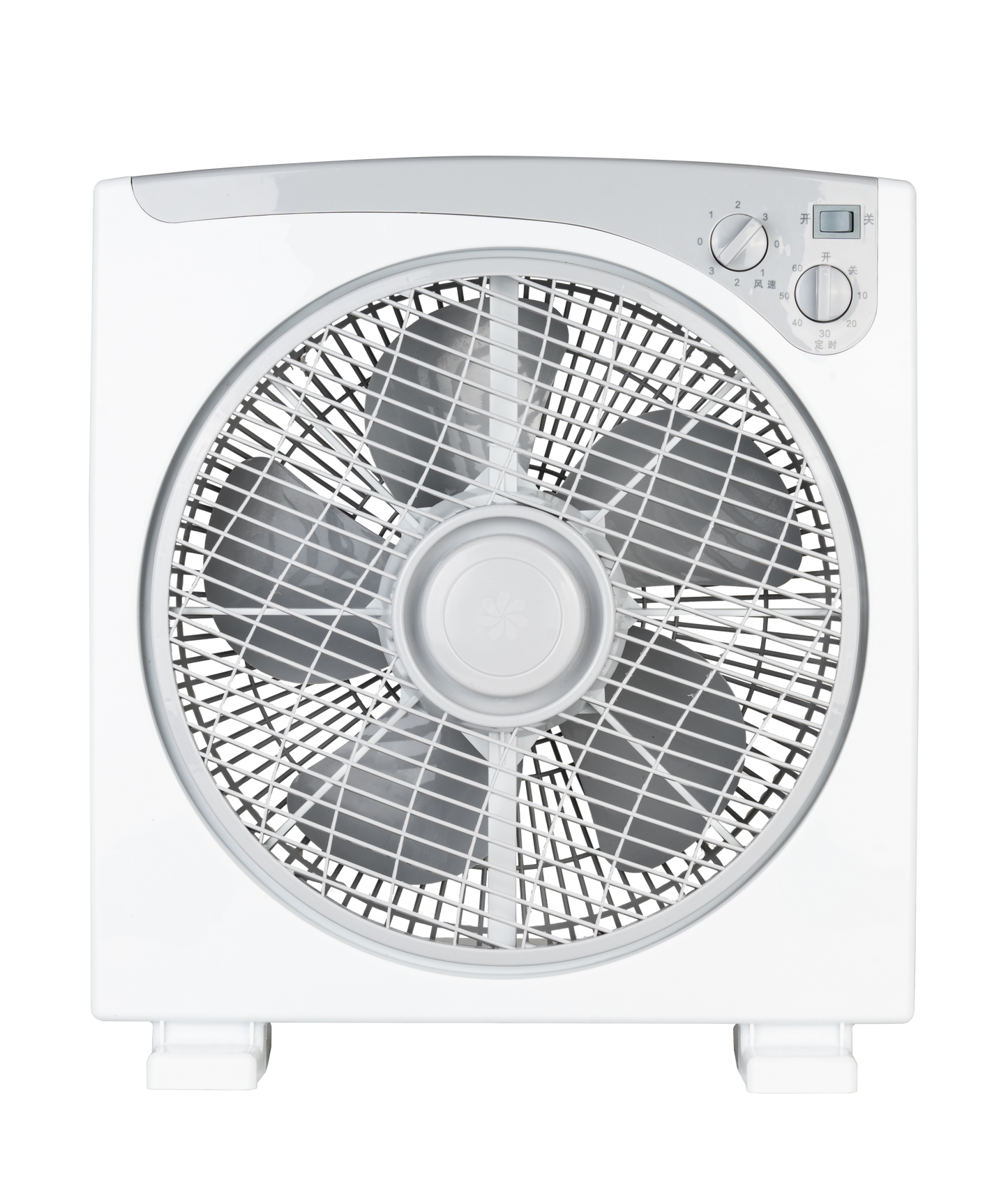 CLEENWOOD CW-394 12 Inch Box Fan, compact white square design, showing the mesh front and the 3-speed control knob.