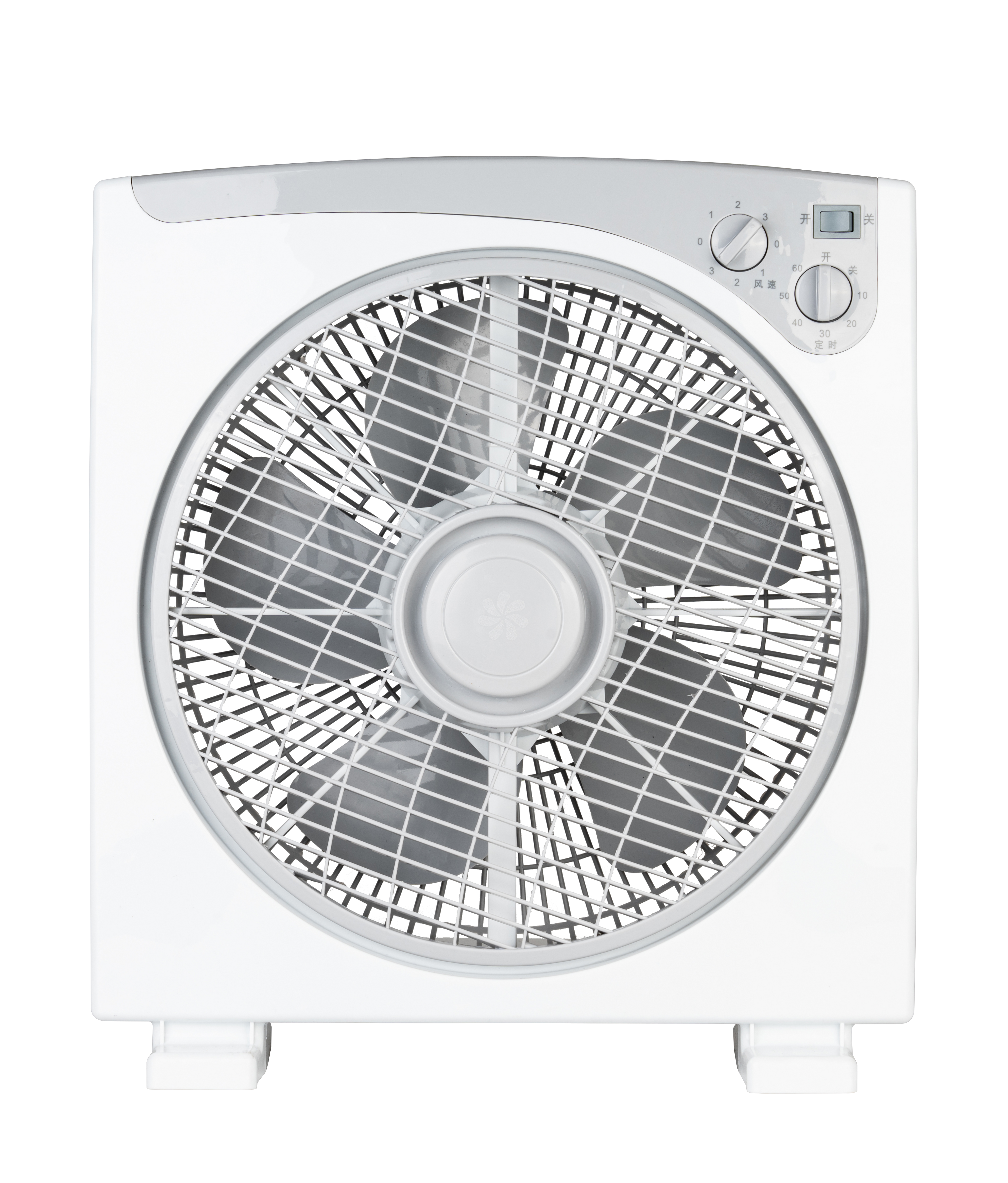 CLEENWOOD CW-394 12 Inch Box Fan, compact white square design, showing the mesh front and the 3-speed control knob.
