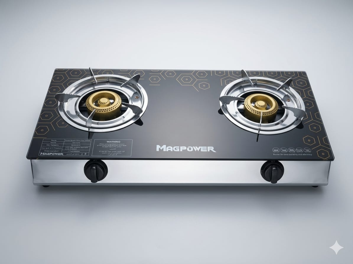 MEGPOWER TWO BURNER GAS STOVE WITH GLASS TOP QM-2010